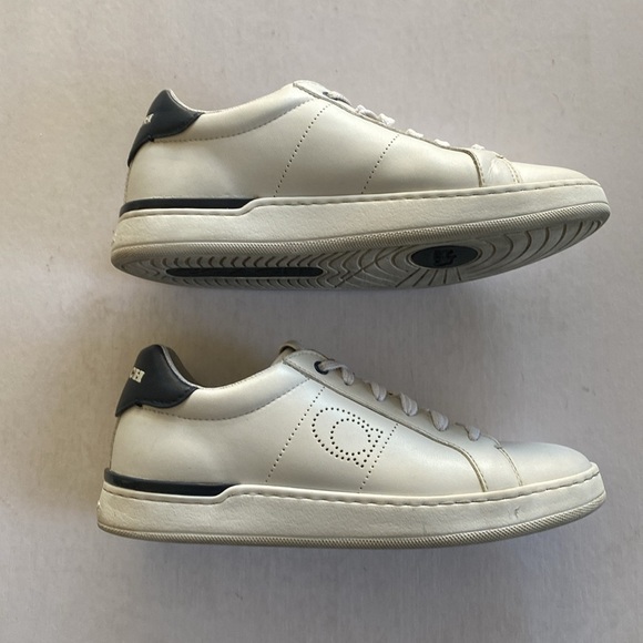 COACH Women’s Lowline Low Top Optic White Midnight Navy Leather Sneakers 8.5B - Picture 1 of 10